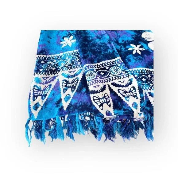 Butterfly Tie Dye Pareo Sarong Large Scarf 🝮 Many Ways to Wear 🝮 Purple Teal - Picture 10 of 16